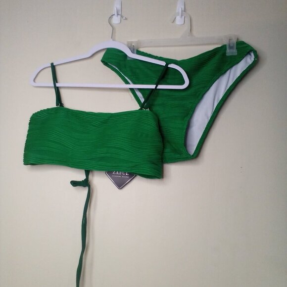 Zaful Swimsuit Bikini Women XL 2 Piece High Rise Ribbed Textured Green - Picture 2 of 16